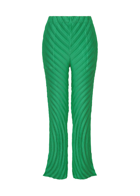 A product shot of the ISSEY MIYAKE NUANCE PLEATS SOLID trousers in winter green (64).