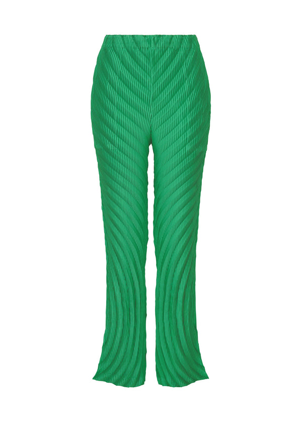 A product shot of the ISSEY MIYAKE NUANCE PLEATS SOLID trousers in winter green (64).