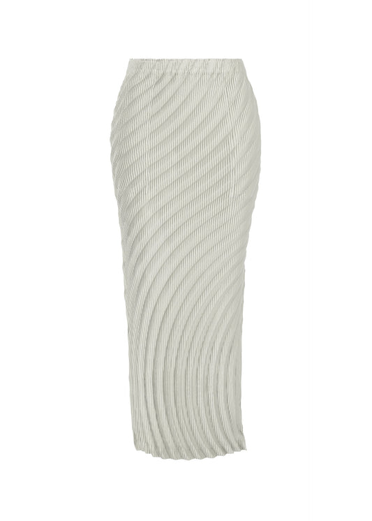 A product shot of the ISSEY MIYAKE NUANCE PLEATS SOLID skirt in dew grey (18).