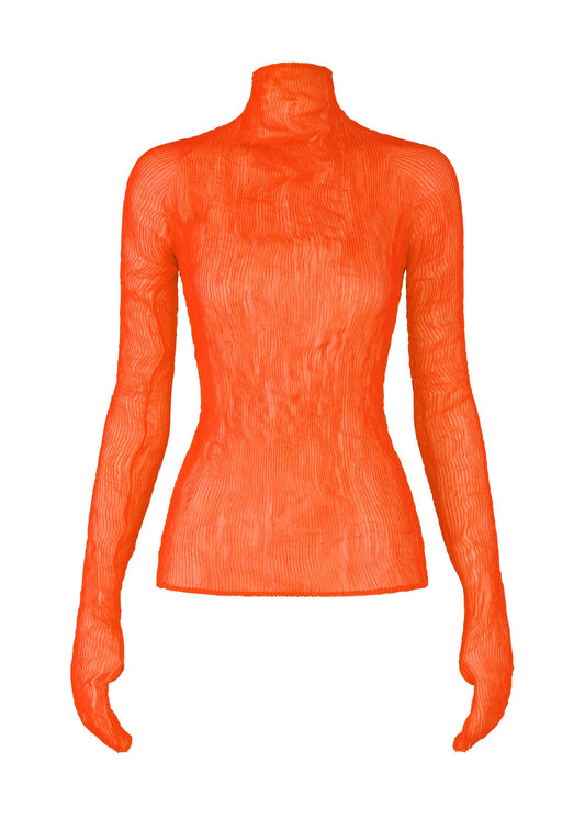 A product shot of the ISSEY MIYAKE CHIFFON TWIST 3 top in maple orange (38).