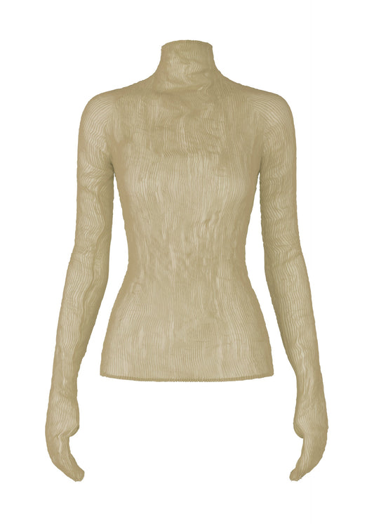 A product shot of the ISSEY MIYAKE CHIFFON TWIST 3 top in kudzu khaki (60).