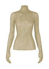 A product shot of the ISSEY MIYAKE CHIFFON TWIST 3 top in kudzu khaki (60).