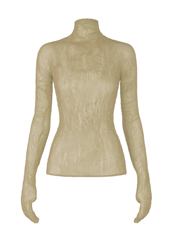 A product shot of the ISSEY MIYAKE CHIFFON TWIST 3 top in kudzu khaki (60).