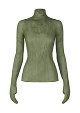 A product shot of the ISSEY MIYAKE CHIFFON TWIST 3 top in night green (69).