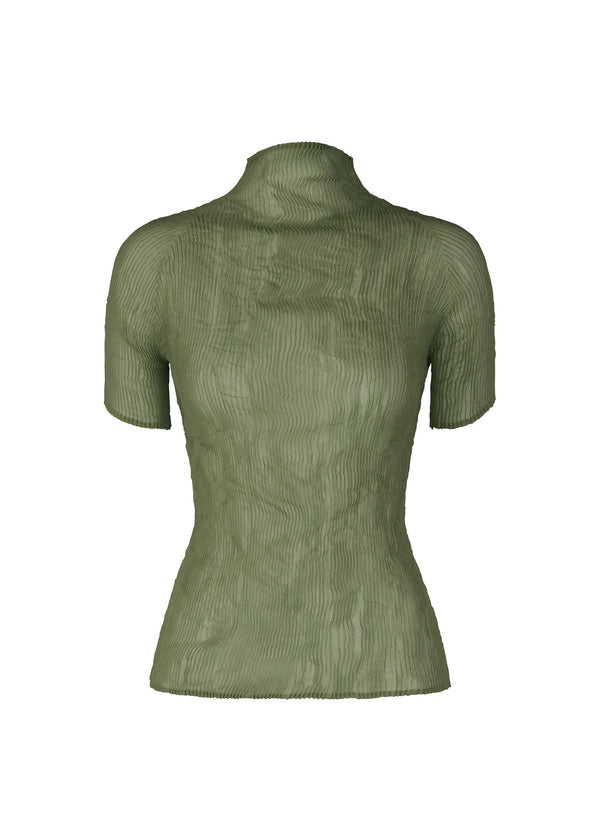 A product shot of the ISSEY MIYAKE CHIFFON TWIST 3 top in night green (69).