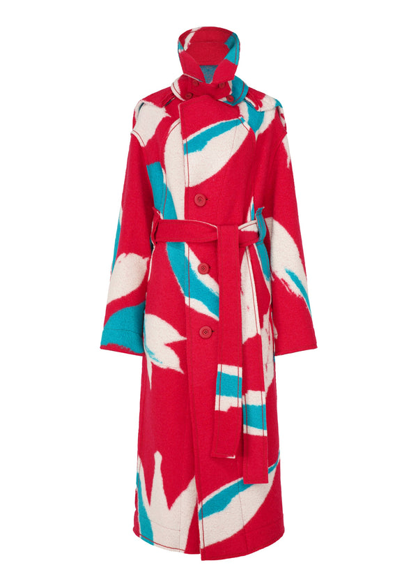 A product shot of the ISSEY MIYAKE VIGOR coat in red-hued (27).