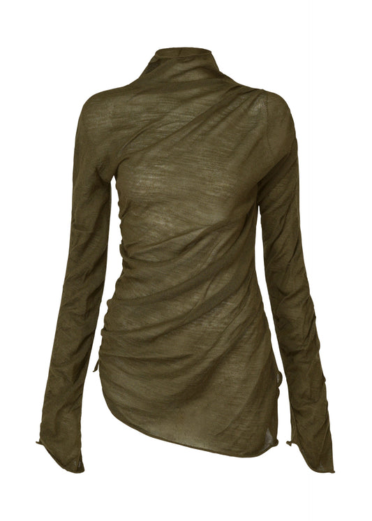 A product shot of the ISSEY MIYAKE AMBIGUOUS WOOL top in misty green (68).