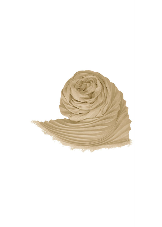 A product shot of the ISSEY MIYAKE WASHI PLEATS STOLE stole in ash beige (42).