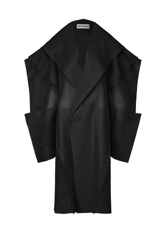 A product shot of the ISSEY MIYAKE PRESS AND PRESSED coat in black (15).