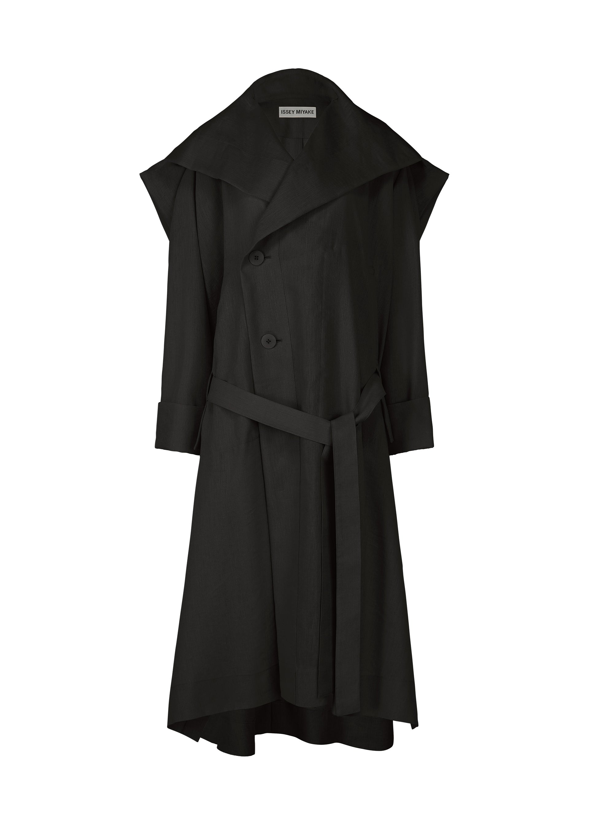 A product shot of the ISSEY MIYAKE EASE AND EASED coat in black (15).