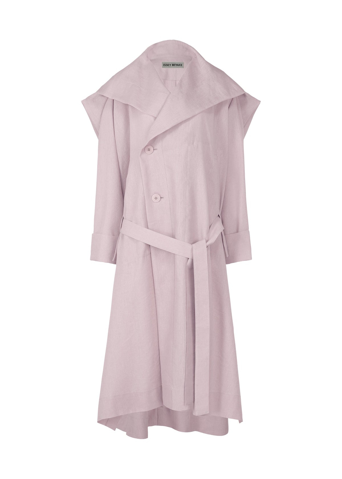 A product shot of the ISSEY MIYAKE EASE AND EASED coat in light wisteria purple (85).