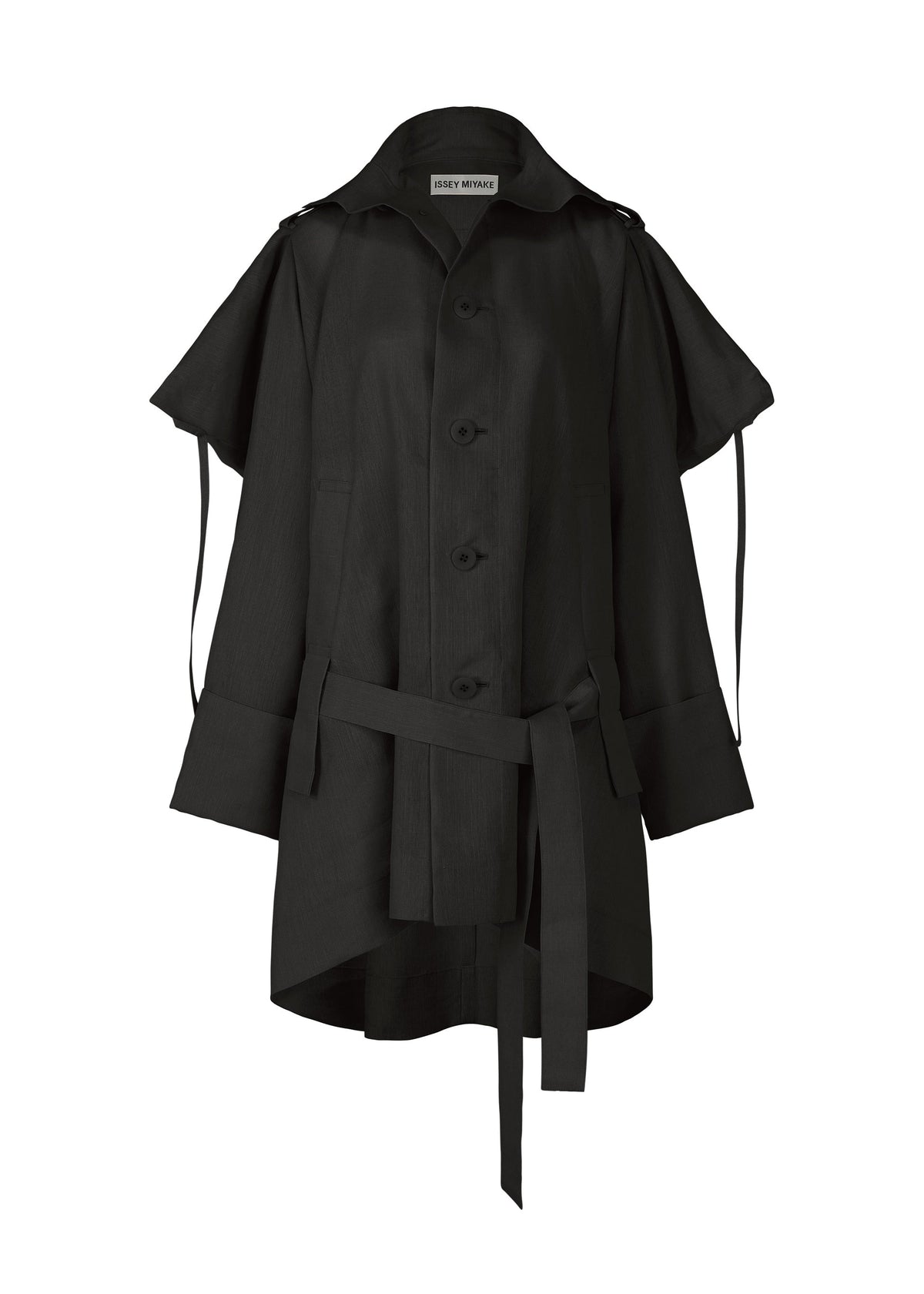 A product shot of the ISSEY MIYAKE EASE AND EASED coat in black (15).