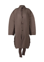 A product shot of the ISSEY MIYAKE WAVERING PLEATS coat in nasu brown (89).