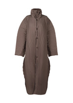 A product shot of the ISSEY MIYAKE WAVERING PLEATS coat in nasu brown (89).