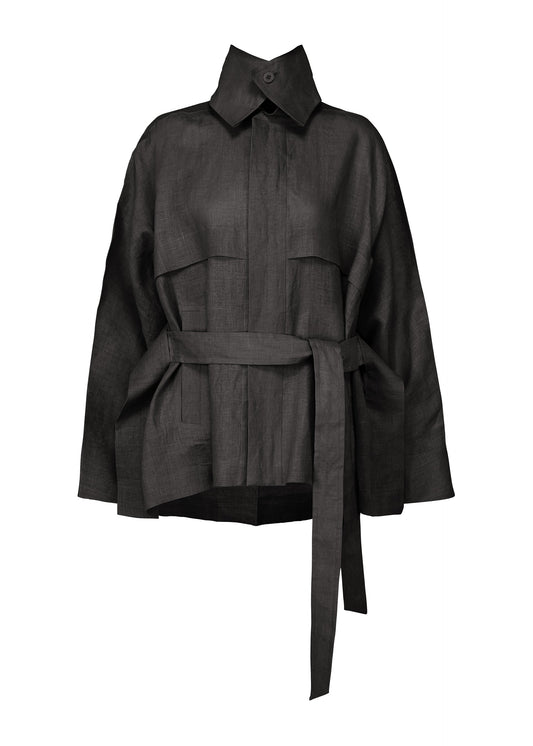 A product shot of the ISSEY MIYAKE HEMPEN jacket in black (15).