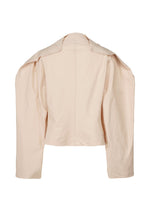 A detail shot of the ISSEY MIYAKE FOLD TO FORM jacket.