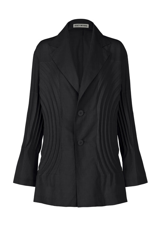 A product shot of the ISSEY MIYAKE FLOW jacket in black (15).