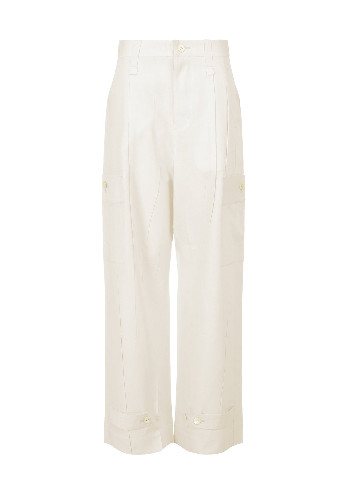 A product shot of the ISSEY MIYAKE PRESSED FORM trousers in washi white (05).