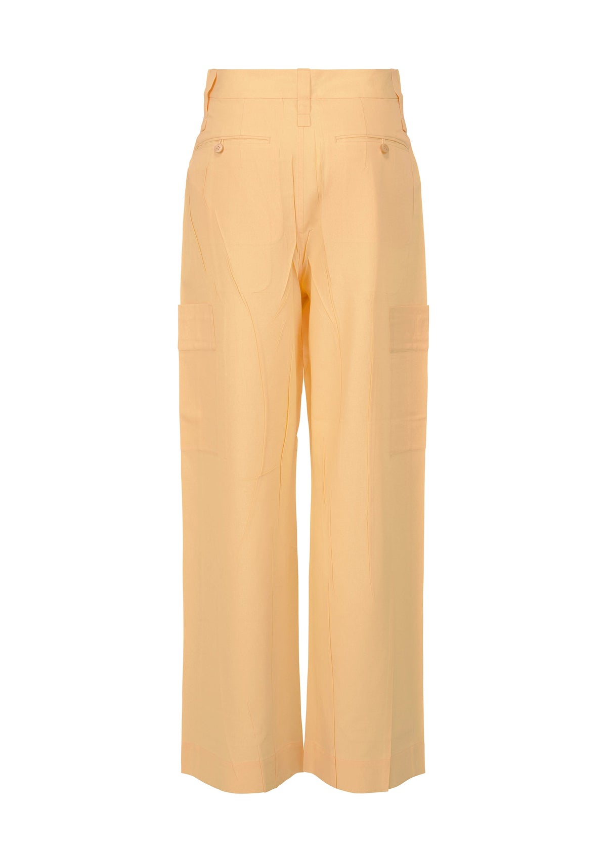 A detail shot of the ISSEY MIYAKE PRESSED FORM trousers.