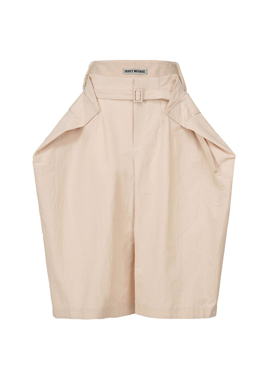 A product shot of the ISSEY MIYAKE FOLD TO FORM trousers in oaka beige (48).