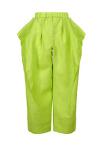 A product shot of the ISSEY MIYAKE HEMPEN trousers in moegi green (60).