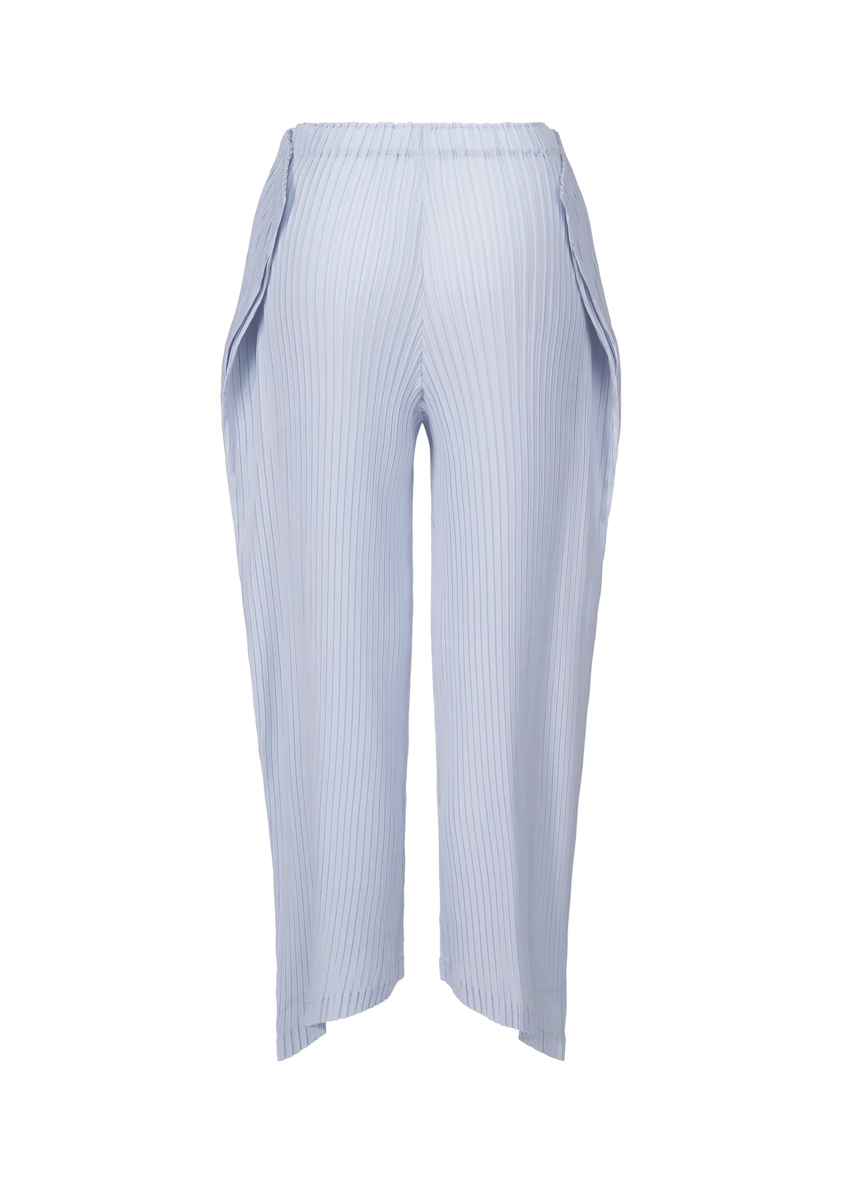 A detail shot of the ISSEY MIYAKE SHADOW STUDY PLEATS SOLID trousers.