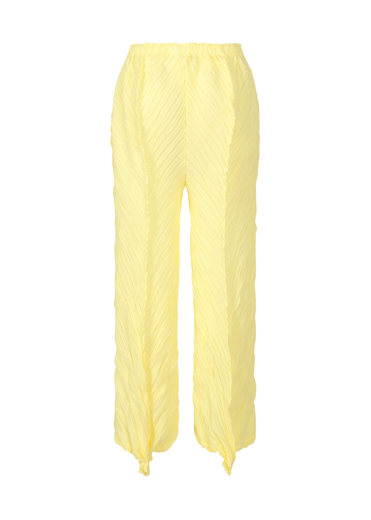 A detail shot of the ISSEY MIYAKE WRINKLED AND TWISTED trousers.