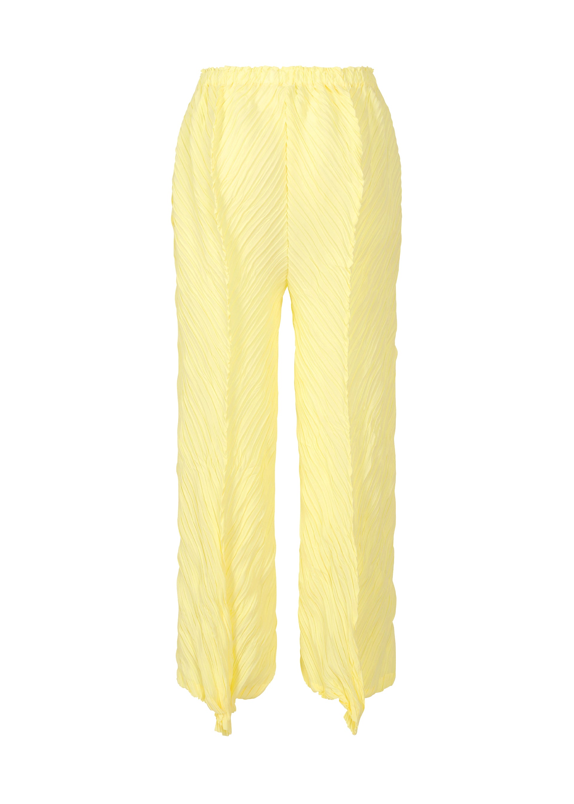 A detail shot of the ISSEY MIYAKE WRINKLED AND TWISTED trousers.