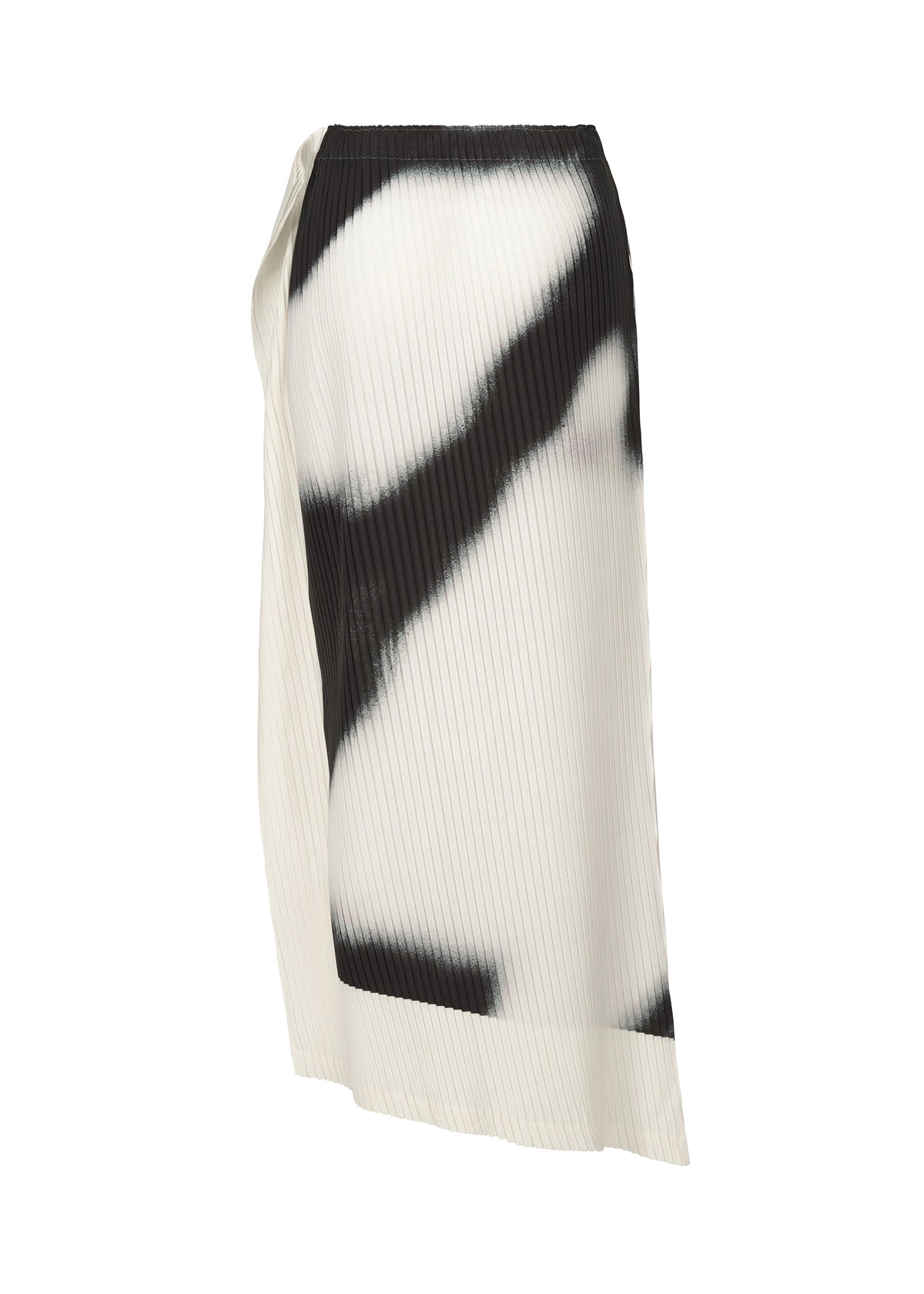 A detail shot of the ISSEY MIYAKE SHADOW STUDY PLEATS skirt.