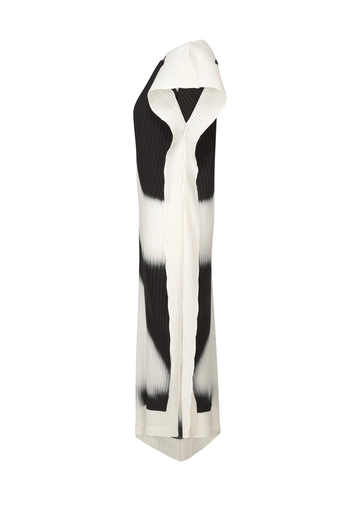 A detail shot of the ISSEY MIYAKE SHADOW STUDY PLEATS dress.