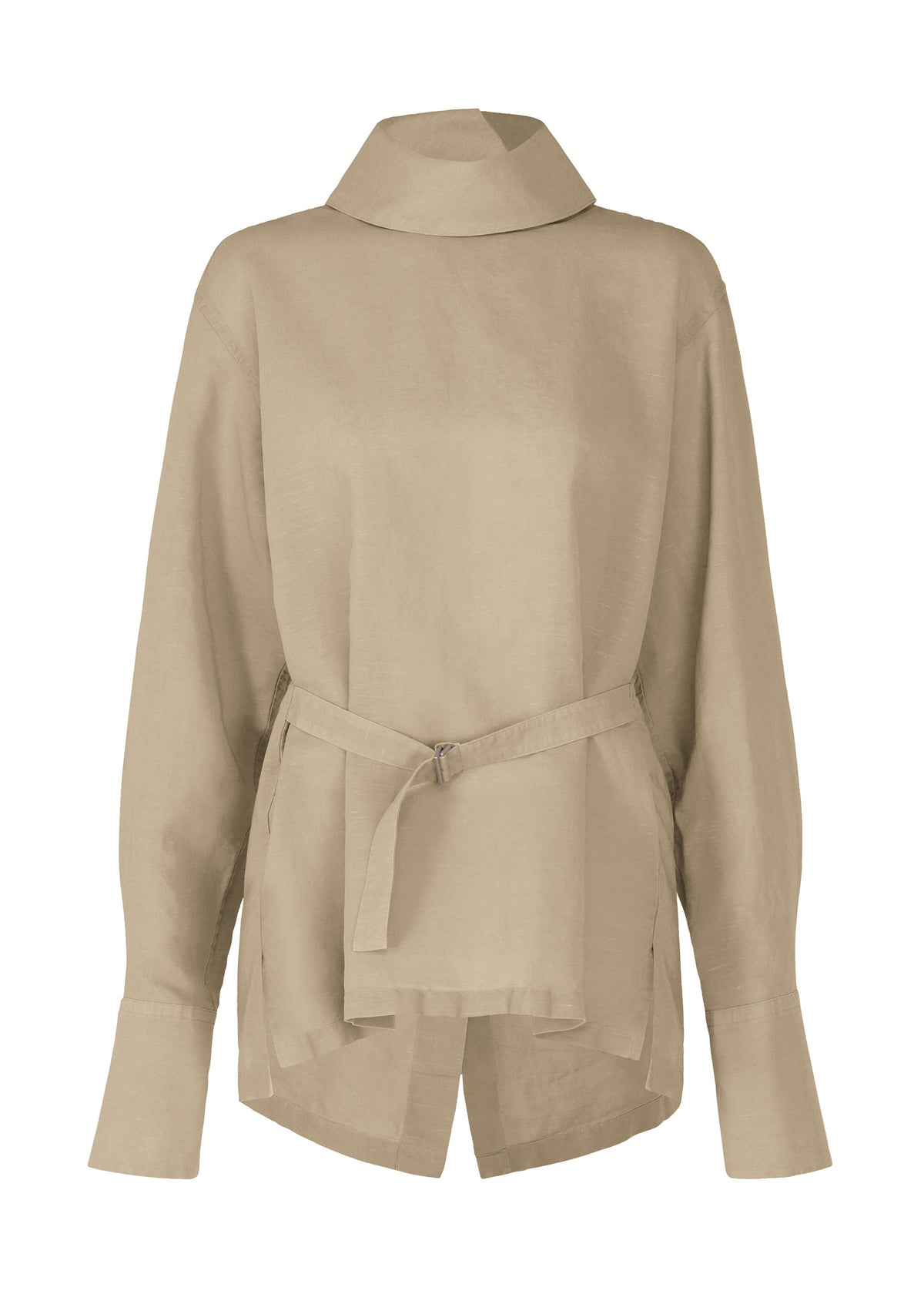 A product shot of the ISSEY MIYAKE PAPER ESQUE U shirt in greige (10).
