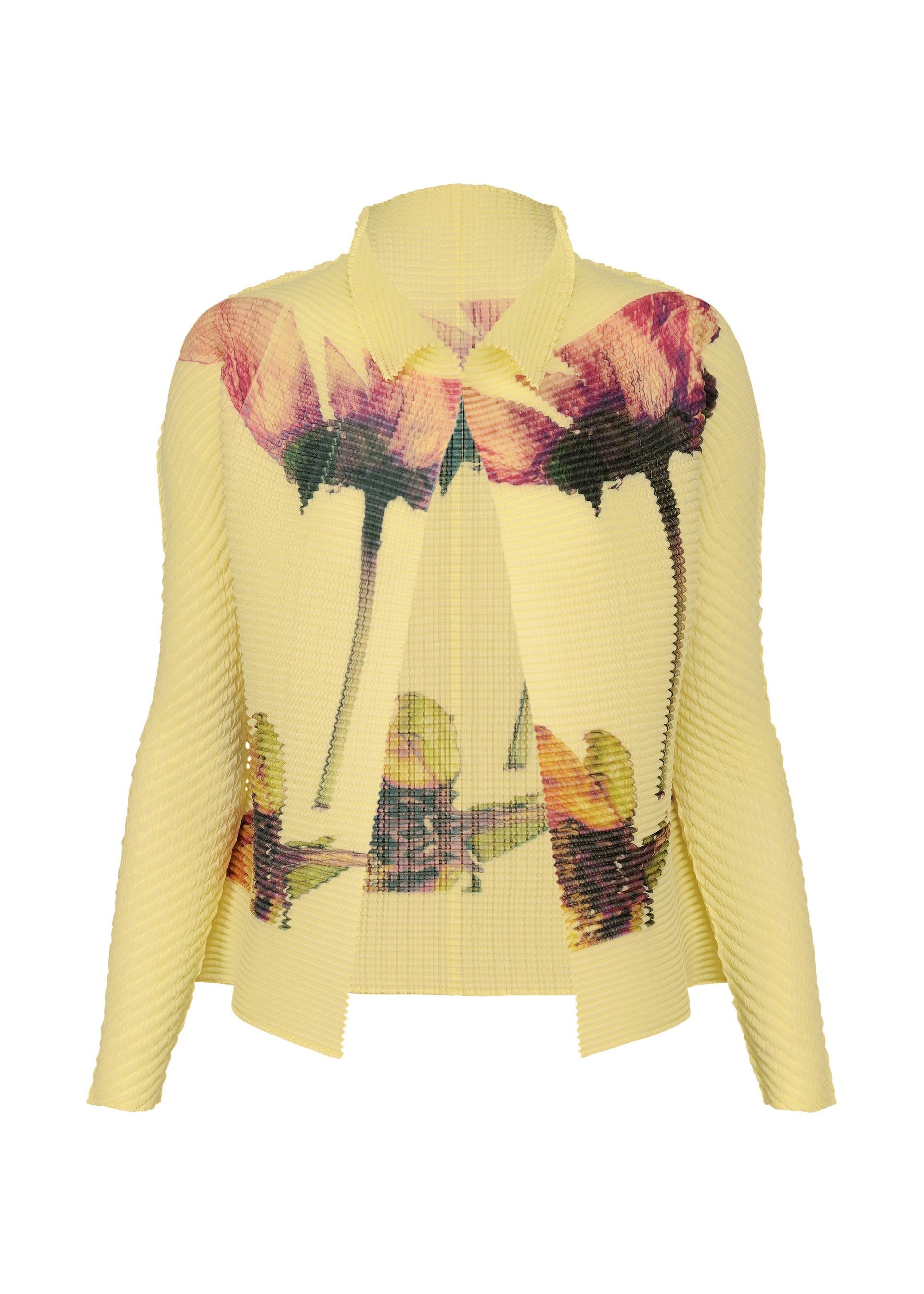 A product shot of the ISSEY MIYAKE PRESSED FLORA PLEATS TOP shirt in peony (98).