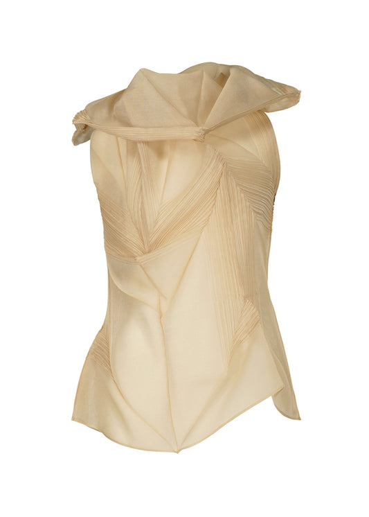 A product shot of the ISSEY MIYAKE SHADE AND SHADED shirt in oaka beige (48).