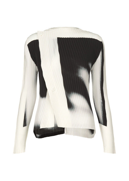A product shot of the ISSEY MIYAKE SHADOW STUDY PLEATS cardigan in light (90).