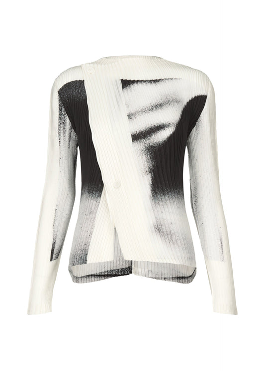A product shot of the ISSEY MIYAKE SHADOW STUDY PLEATS cardigan in shadow (94).