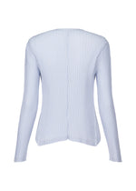 A detail shot of the ISSEY MIYAKE SHADOW STUDY PLEATS SOLID cardigan.