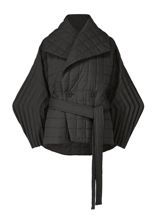 A product shot of the ISSEY MIYAKE PLEATED GRID coat in black (15).