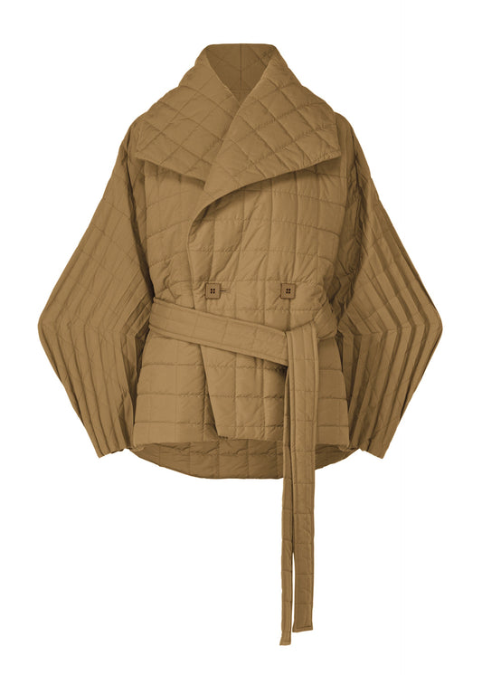 A product shot of the ISSEY MIYAKE PLEATED GRID coat in brown (44).