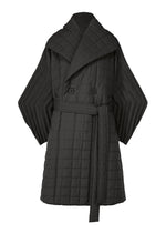 A product shot of the ISSEY MIYAKE PLEATED GRID coat in black (15).