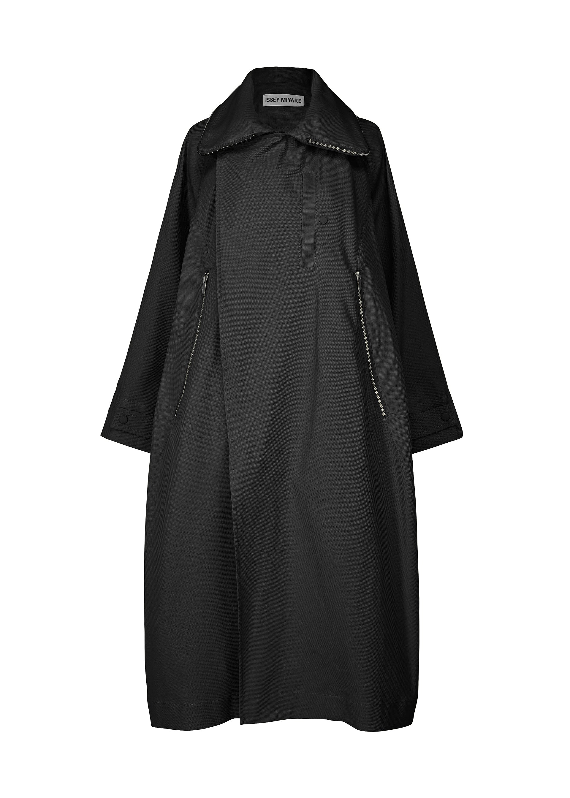 A product shot of the ISSEY MIYAKE PEEKABOO coat in black (15).