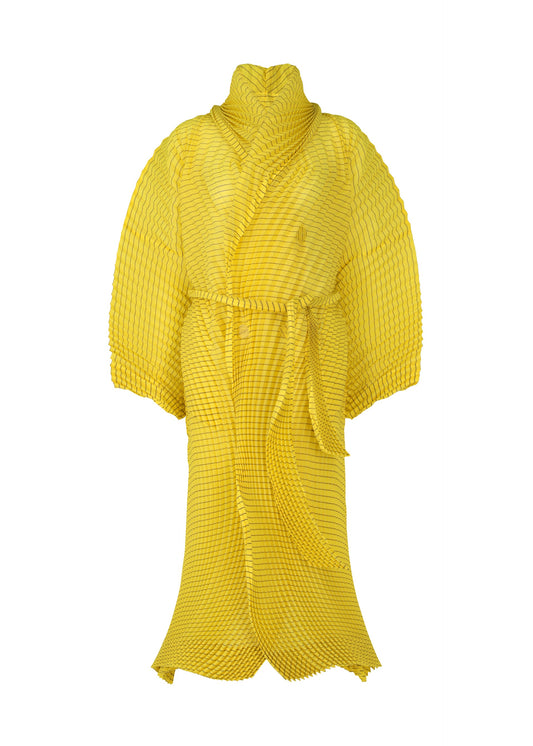 A product shot of the ISSEY MIYAKE GENERIC STRIPES (HAND PLEATS) clothing in yellow-hued (57).