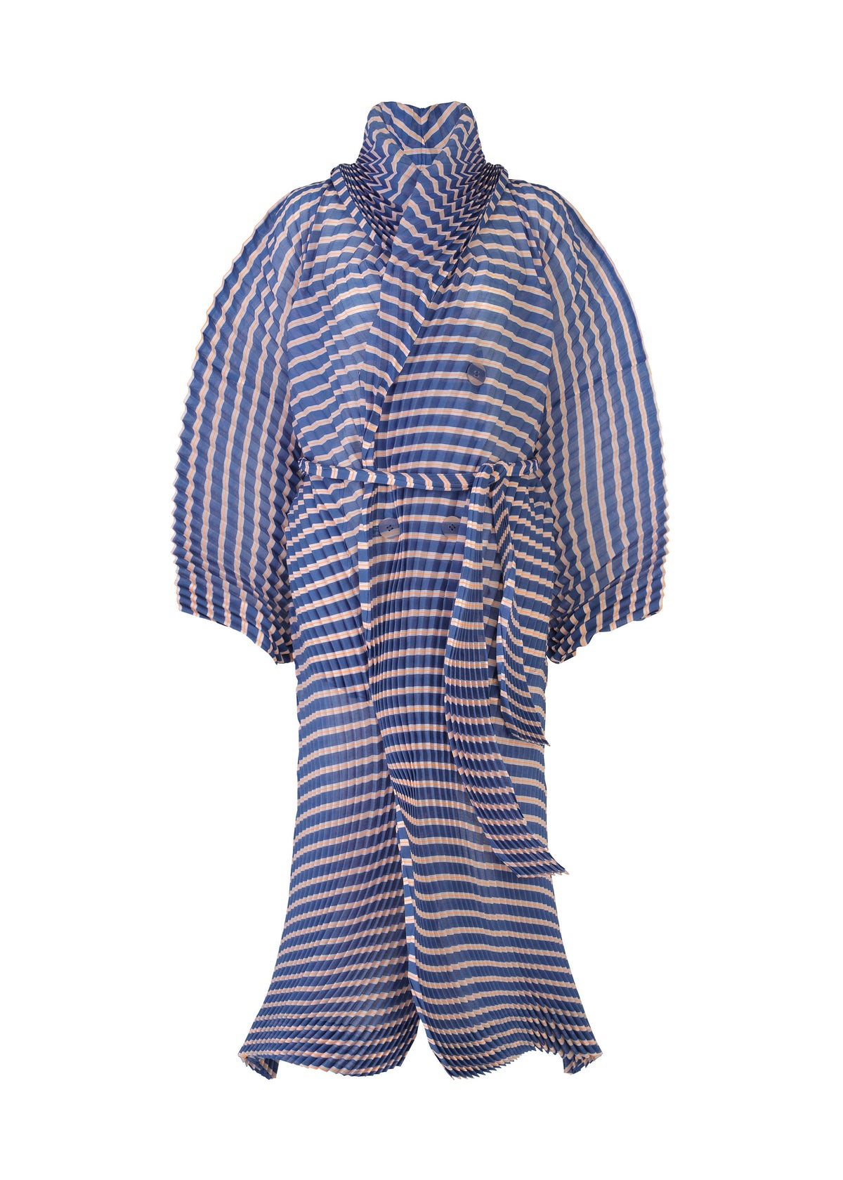A product shot of the ISSEY MIYAKE GENERIC STRIPES (HAND PLEATS) clothing in blue-hued (76).