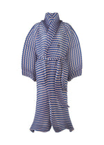 A product shot of the ISSEY MIYAKE GENERIC STRIPES (HAND PLEATS) clothing in blue-hued (76).