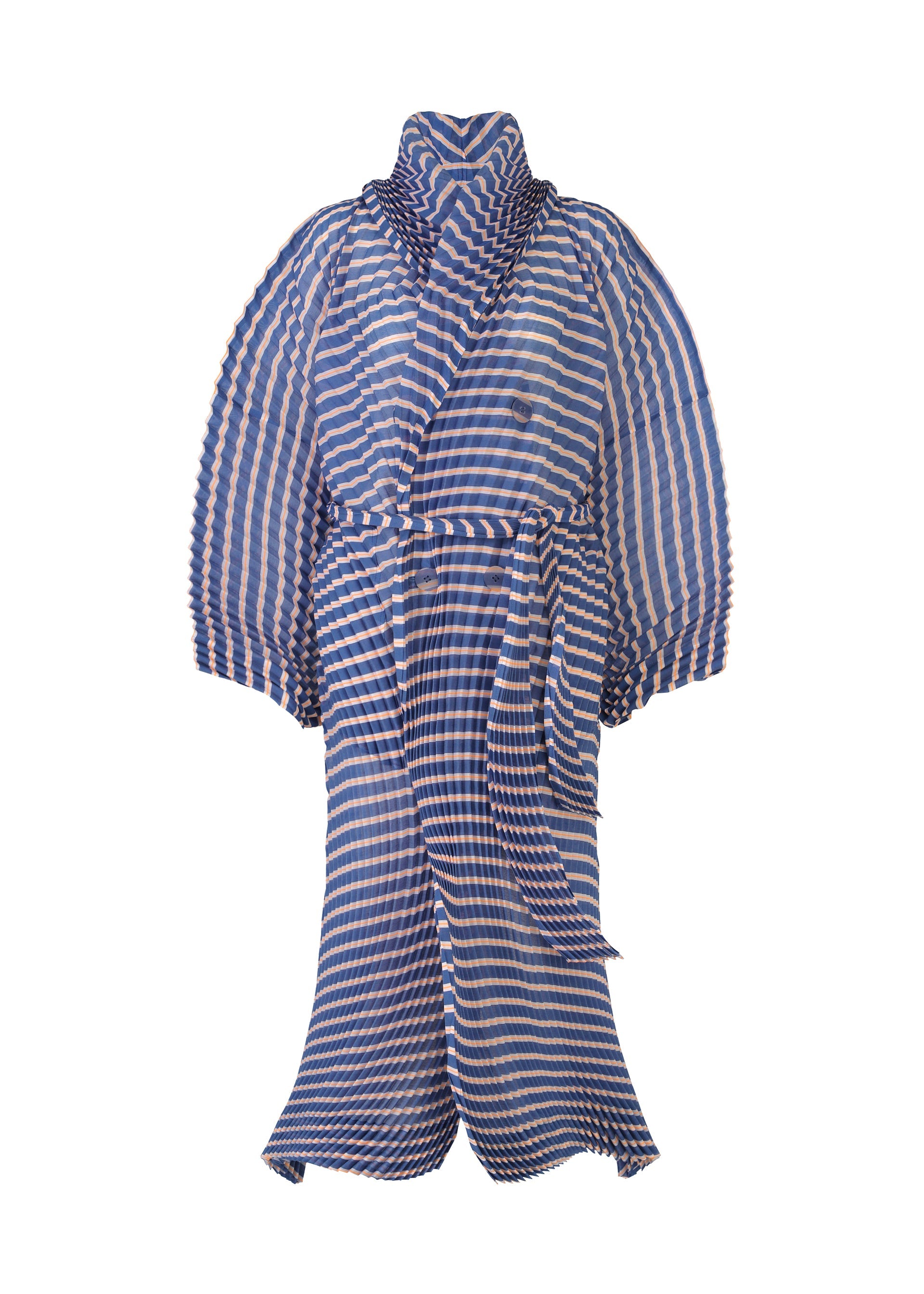 A product shot of the ISSEY MIYAKE GENERIC STRIPES (HAND PLEATS) clothing in blue-hued (76).
