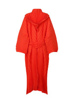 A detail shot of the ISSEY MIYAKE WAVE PLEATS coat.