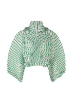 A product shot of the ISSEY MIYAKE GENERIC STRIPES (HAND PLEATS) clothing in green-hued (66).