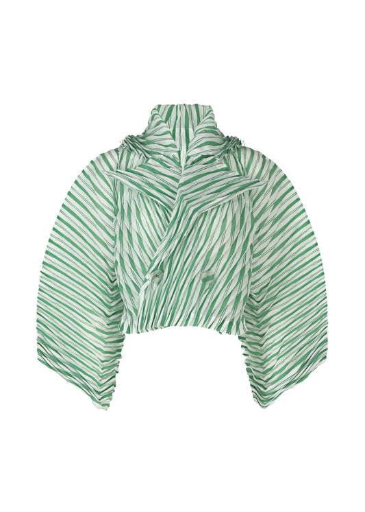 A product shot of the ISSEY MIYAKE GENERIC STRIPES (HAND PLEATS) clothing in green-hued (66).