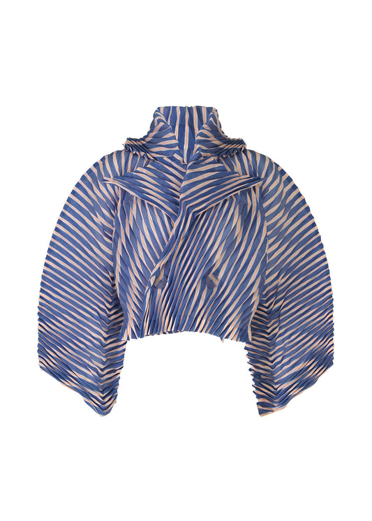 A product shot of the ISSEY MIYAKE GENERIC STRIPES (HAND PLEATS) clothing in blue-hued (76).