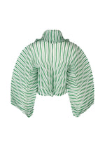 A detail shot of the ISSEY MIYAKE GENERIC STRIPES (HAND PLEATS) clothing.