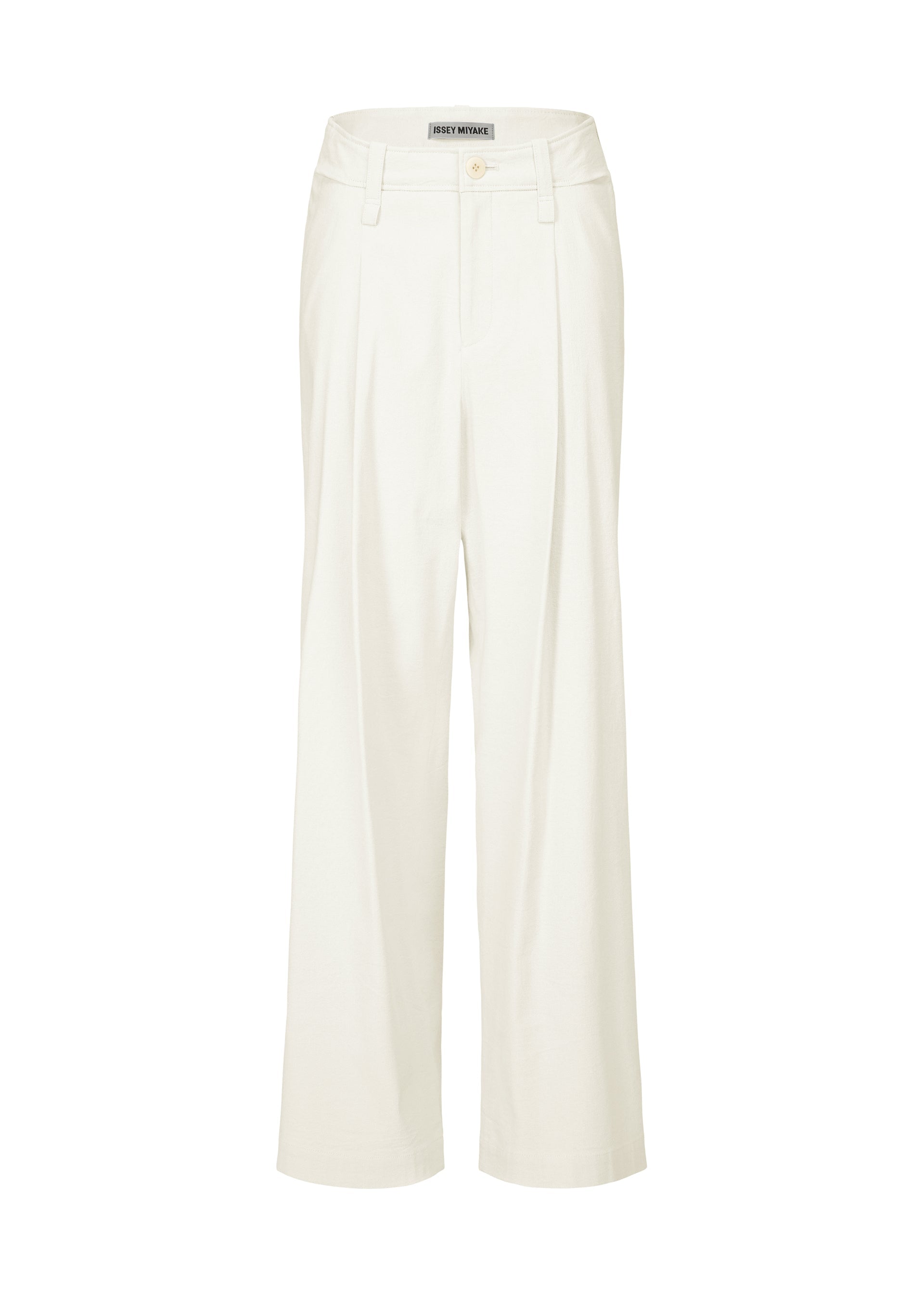 A product shot of the ISSEY MIYAKE LIKE TORSO LIKE SHIRT trousers in white.